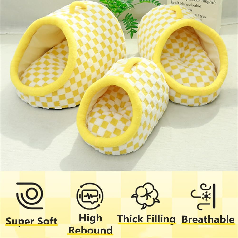 Cat Bed for Indoor Cats, Cozy Checkered Cat Cave Bed