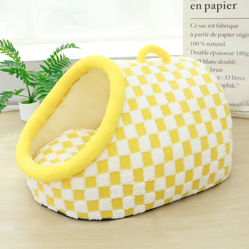 Cat Bed for Indoor Cats, Cozy Checkered Cat Cave Bed