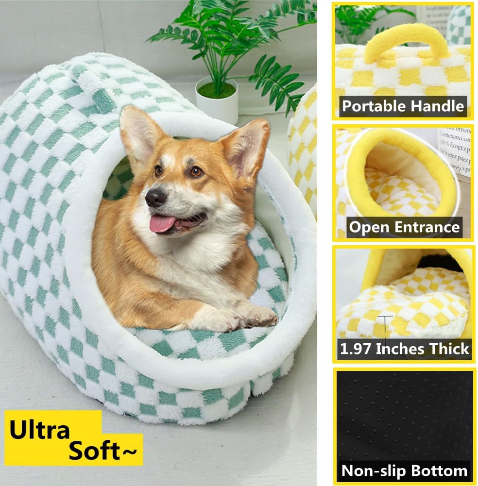 Cat Bed for Indoor Cats, Cozy Checkered Cat Cave Bed