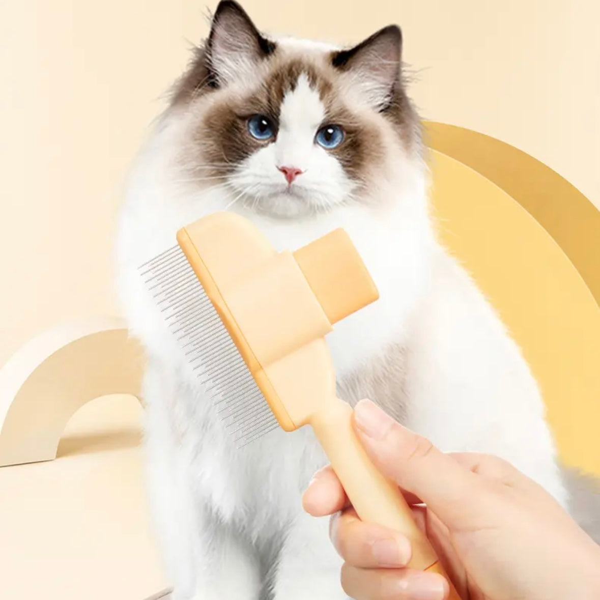 Cat Brush with Release Button, Built-in Stainless Steel