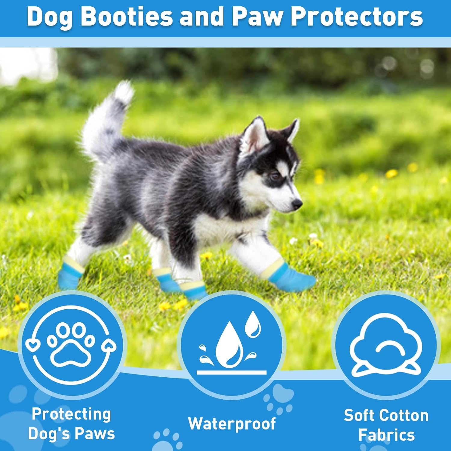 4Pcs Dog Booties and Paw Protectors, Anti-Slip Waterproof Dog Sock