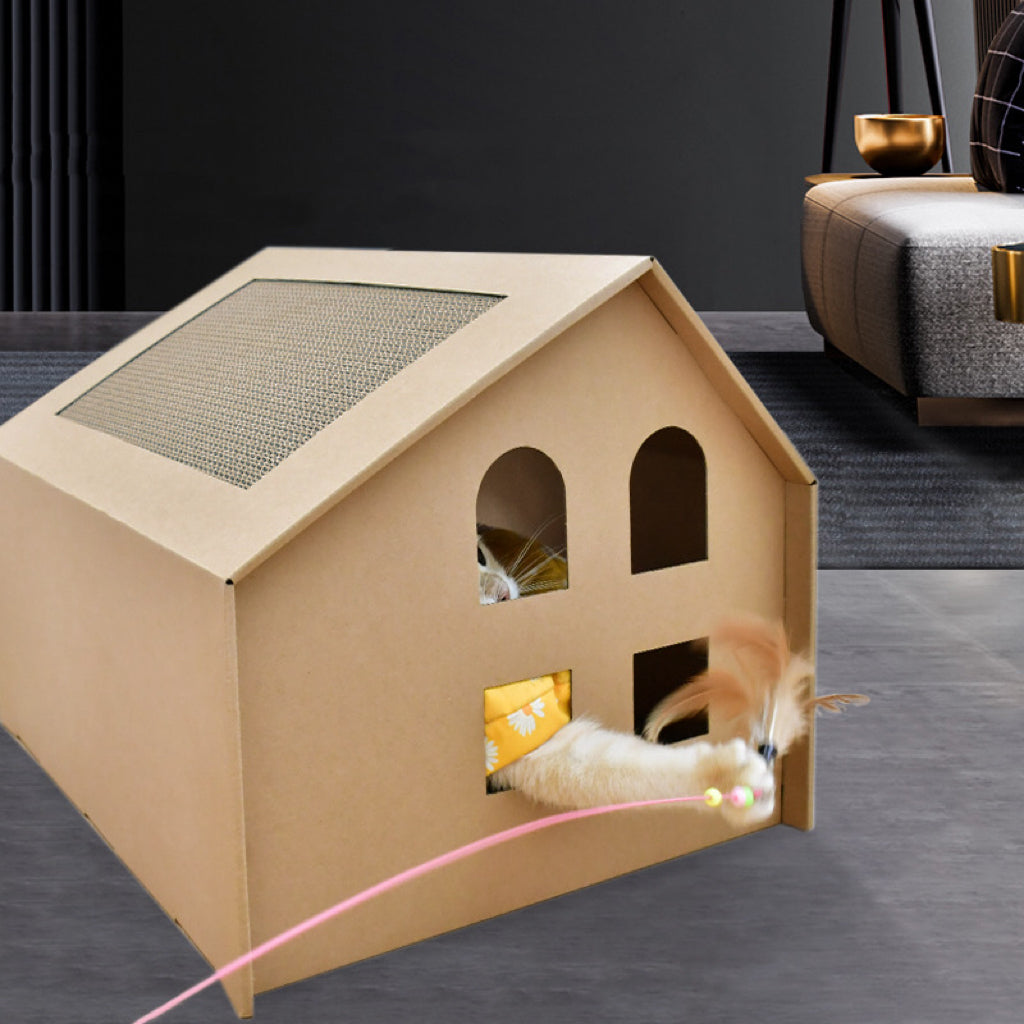 Cat Cardboard House with Scratch Pad