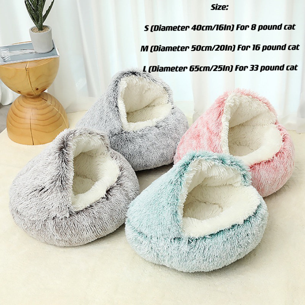 Calming Round Dog Beds &Cat Cave Bed with Hooded Cover