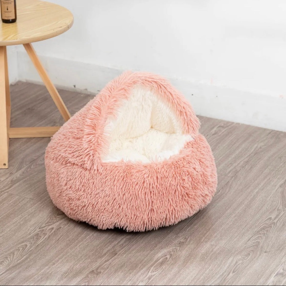 Calming Round Dog Beds &Cat Cave Bed with Hooded Cover