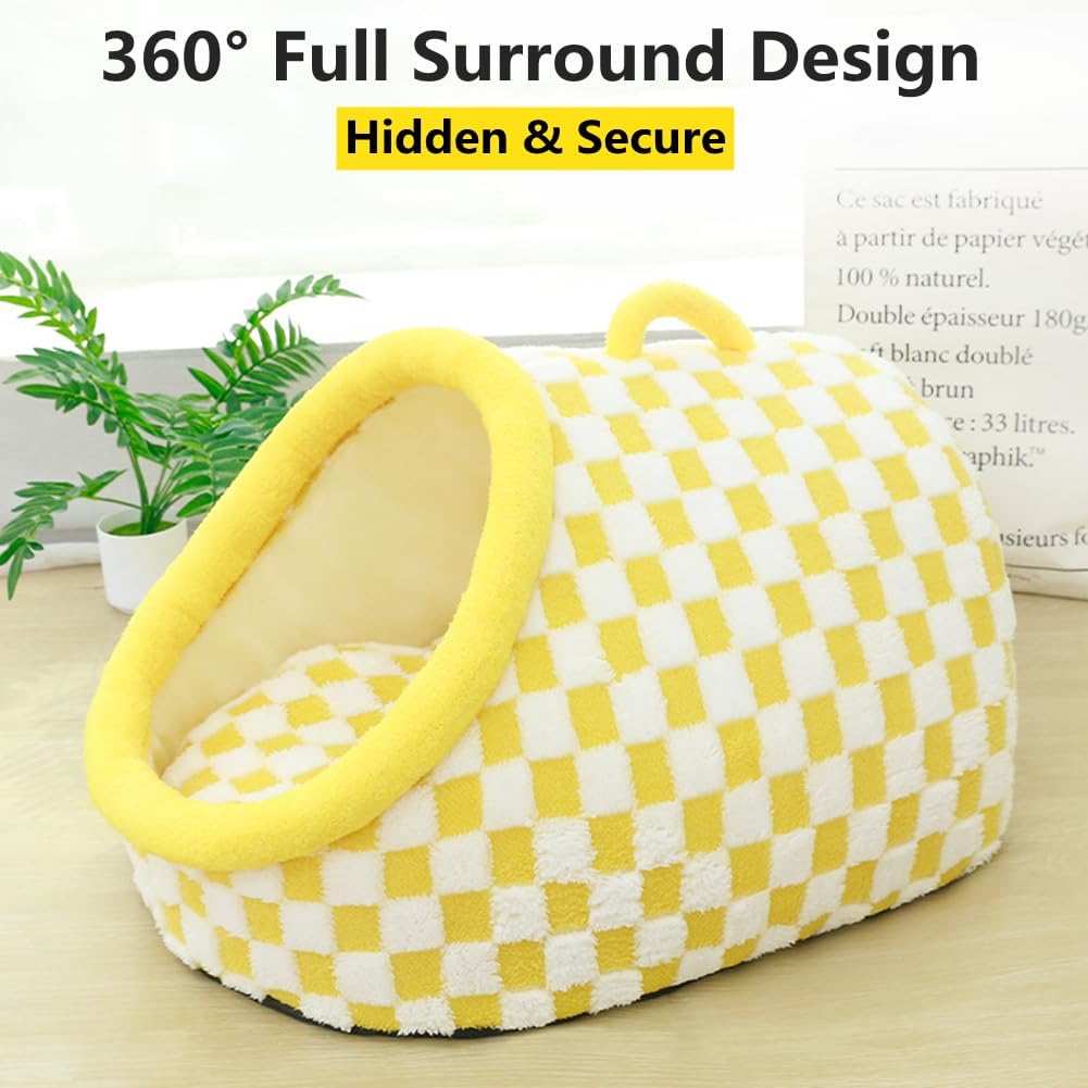 Cat Bed for Indoor Cats, Cozy Checkered Cat Cave Bed