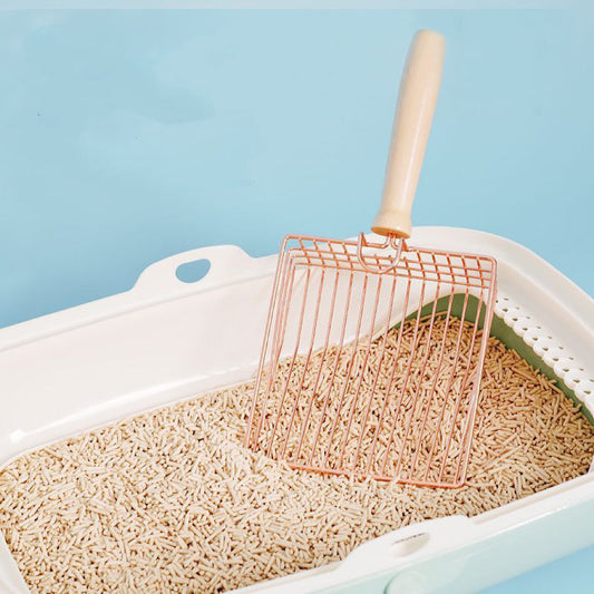 Steel Silver Cat Litter Scoop Large with Wooden Handle