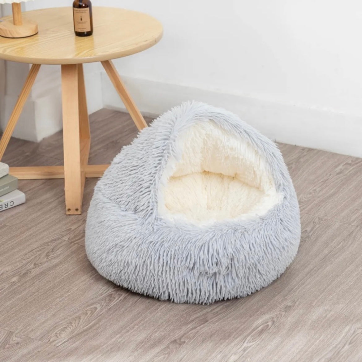 Calming Round Dog Beds &Cat Cave Bed with Hooded Cover