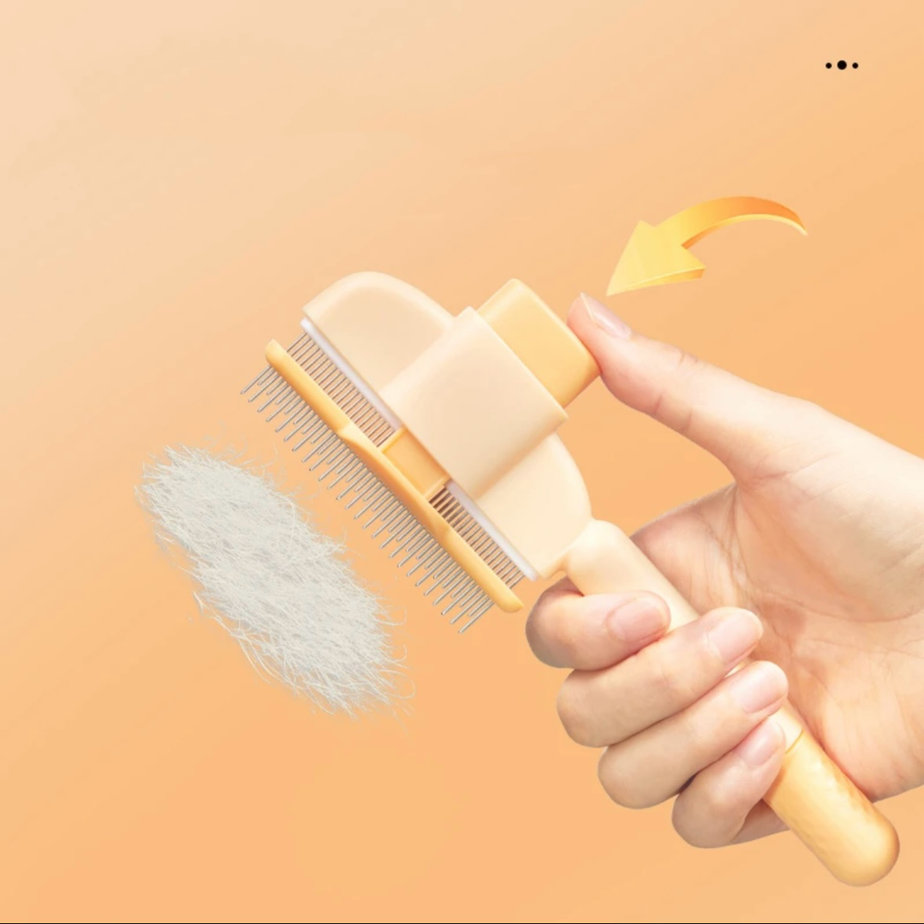 Pet Brush with Release Button, Built-in Stainless Steel