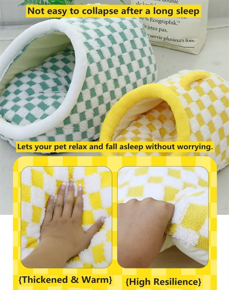 Cat Bed for Indoor Cats, Cozy Checkered Cat Cave Bed