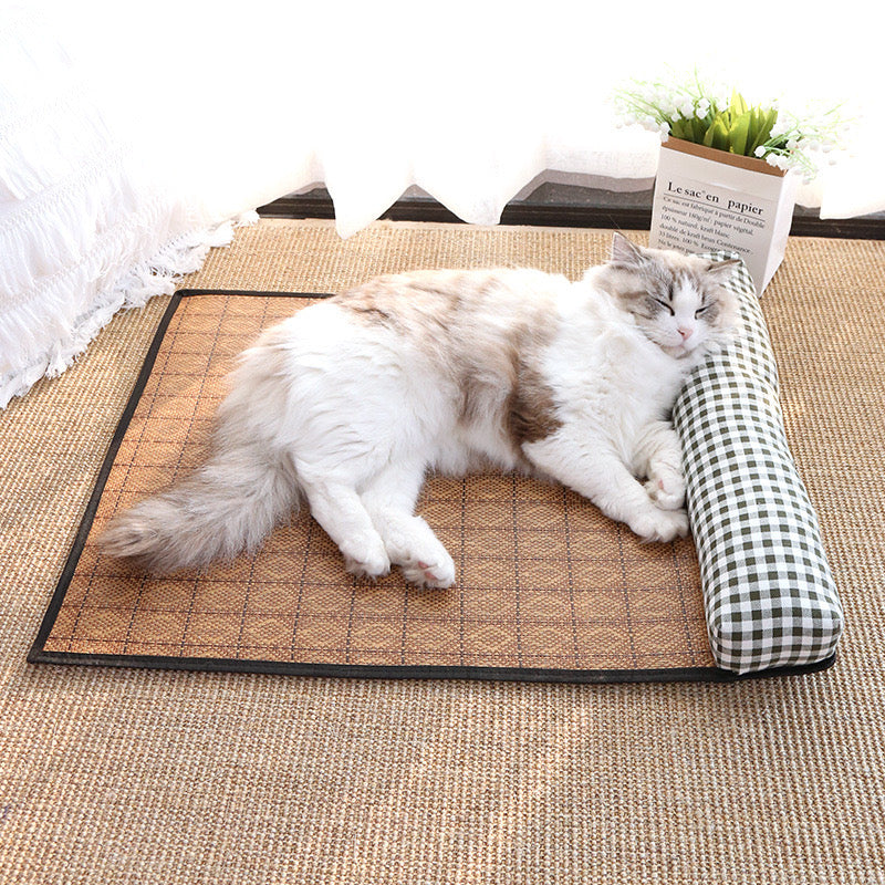 Pet Cooling Mat Dog Self Cooling Mat Pet Non-Slip Blanket Rattan Weaving Mat
