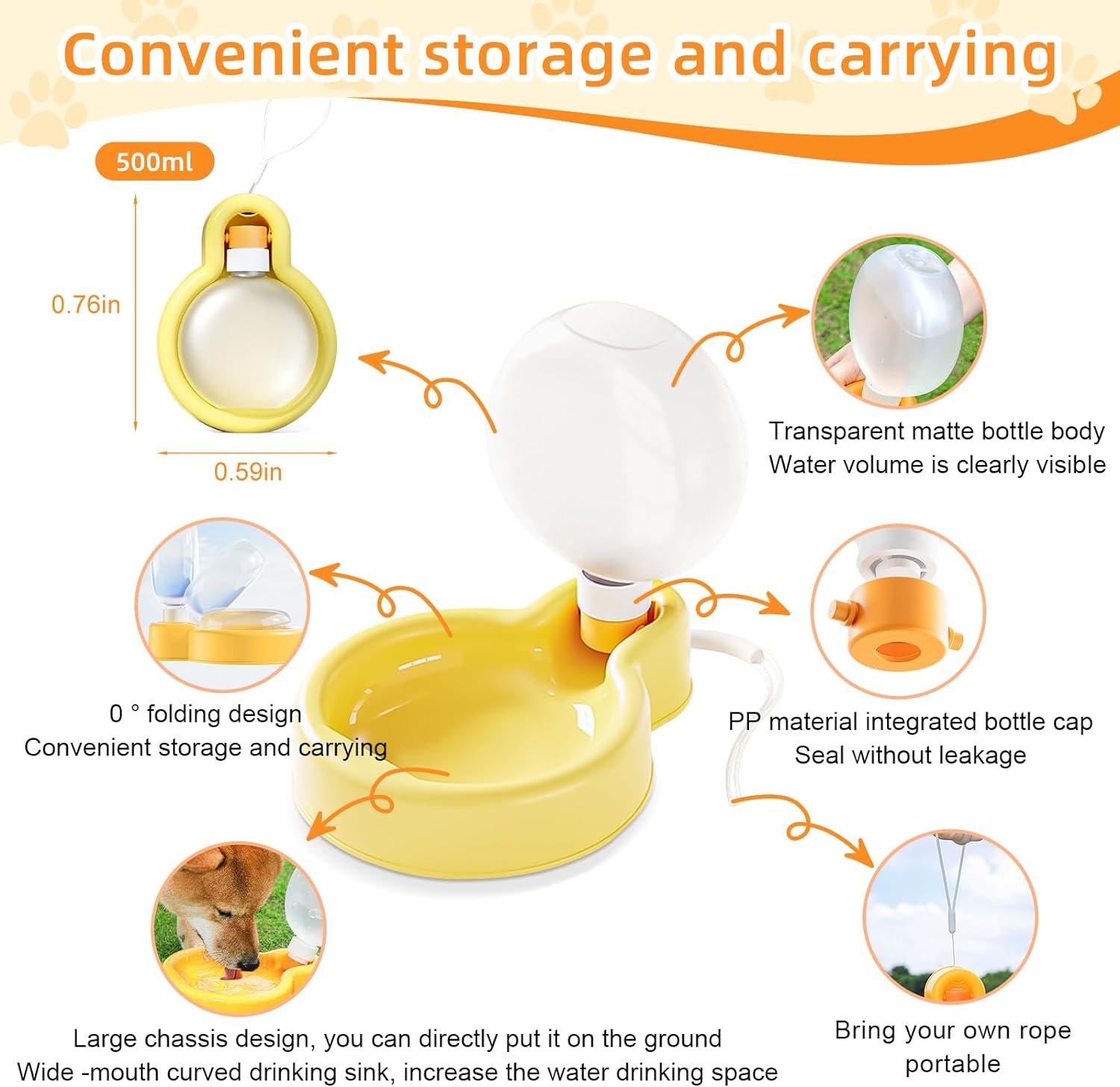 Dog Water Bottle, 19oz Portable Foldable