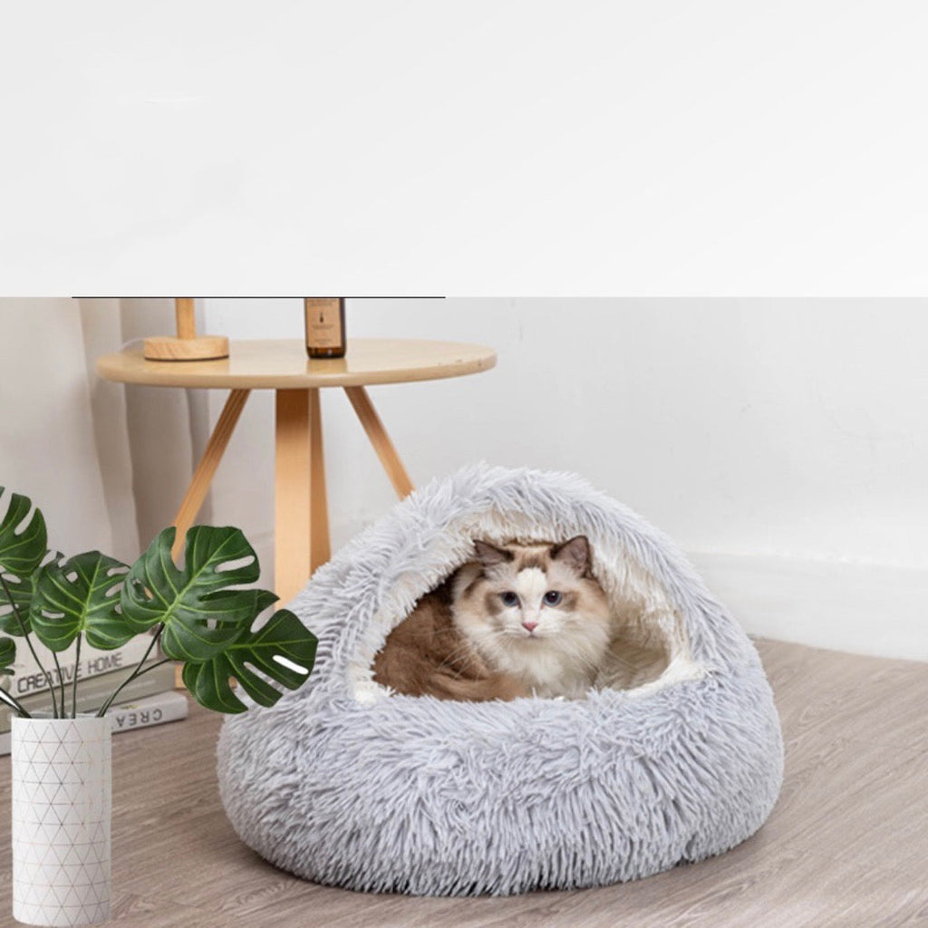 Calming Round Dog Beds &Cat Cave Bed with Hooded Cover