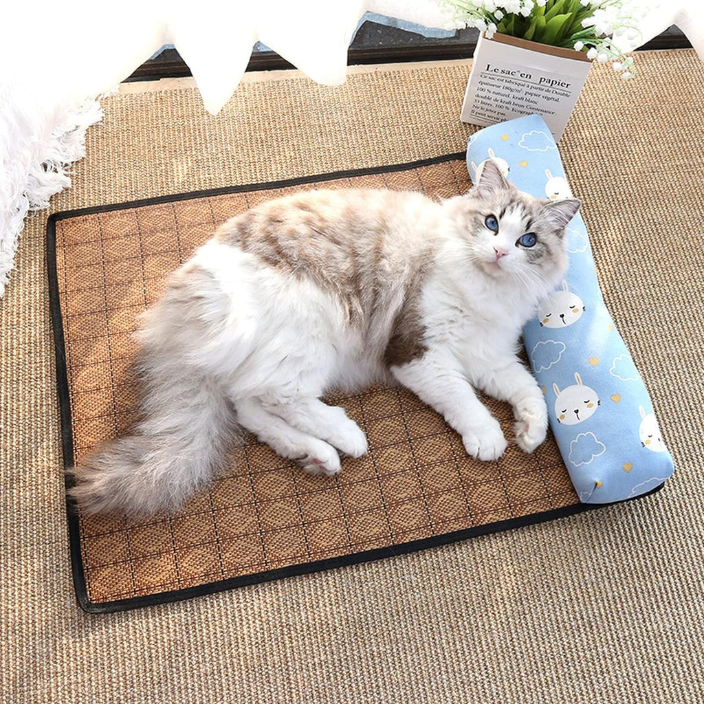 Pet Cooling Mat Dog Self Cooling Mat Pet Non-Slip Blanket Rattan Weaving Mat