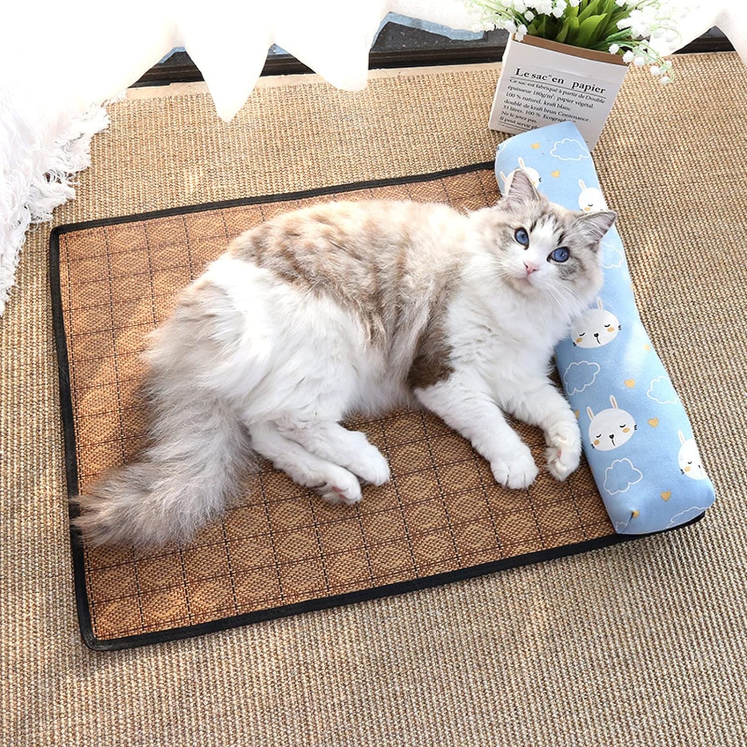 Pet Cooling Mat Dog Self Cooling Mat Pet Non-Slip Blanket Rattan Weaving Mat