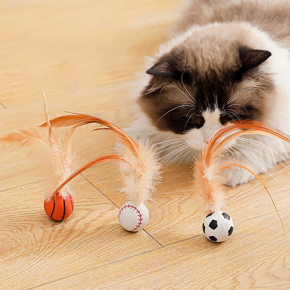 Cat Feather Ball Toys Cat Toys for Indoor Cats Bouncy Balls Toys