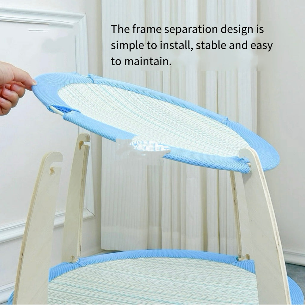 Double - layer Solid Wood Cat Hammock Bed with Rush Mat