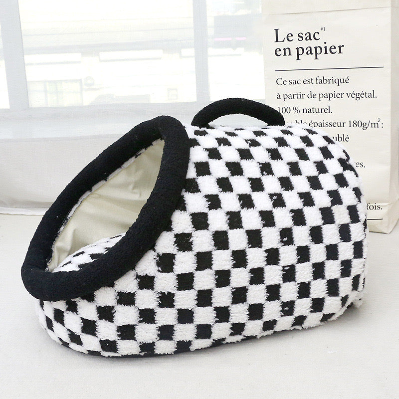 Cat Bed for Indoor Cats, Cozy Checkered Cat Cave Bed