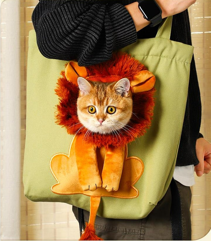 Pawovy Lion-Shaped Pet Shoulder Bag | Breathable Canvas & Adorable Design