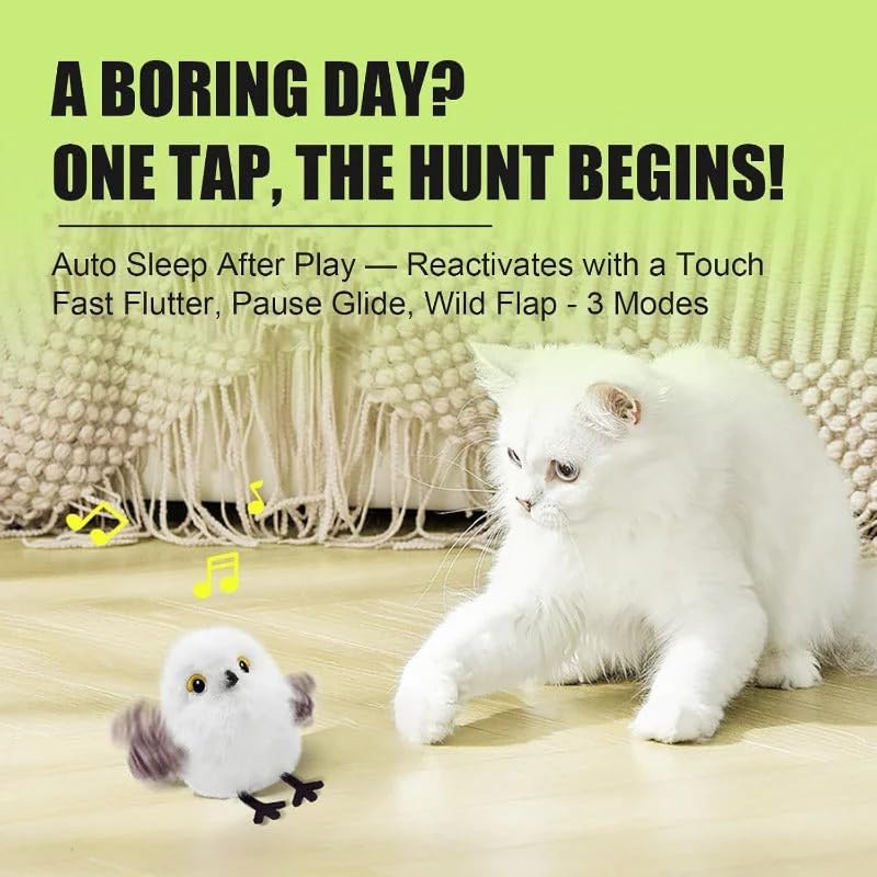 Rechargeable Flapping Bird Cat Toy – USB & Motion‐Activated Chirping Sparrow