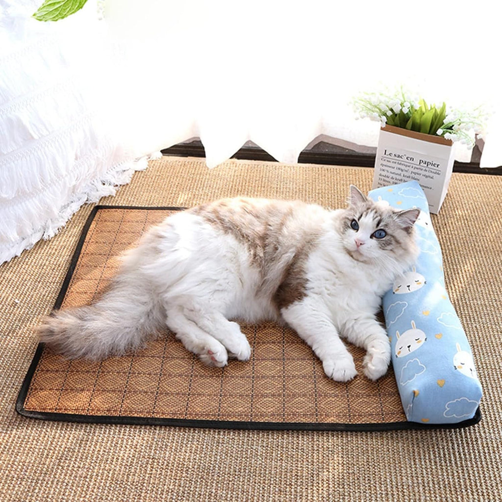 Pet Cooling Mat Dog Self Cooling Mat Pet Non-Slip Blanket Rattan Weaving Mat
