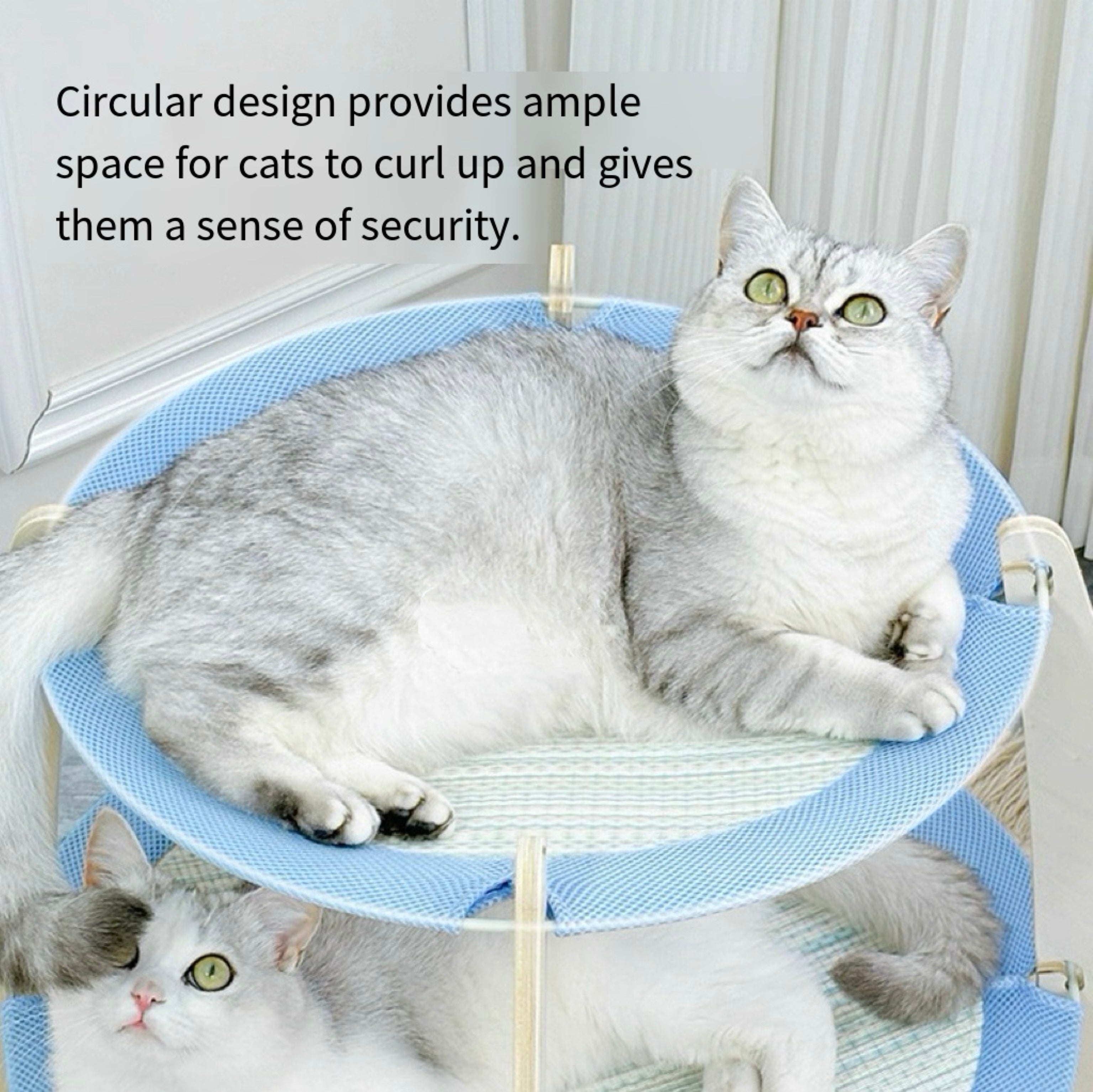 Double - layer Solid Wood Cat Hammock Bed with Rush Mat