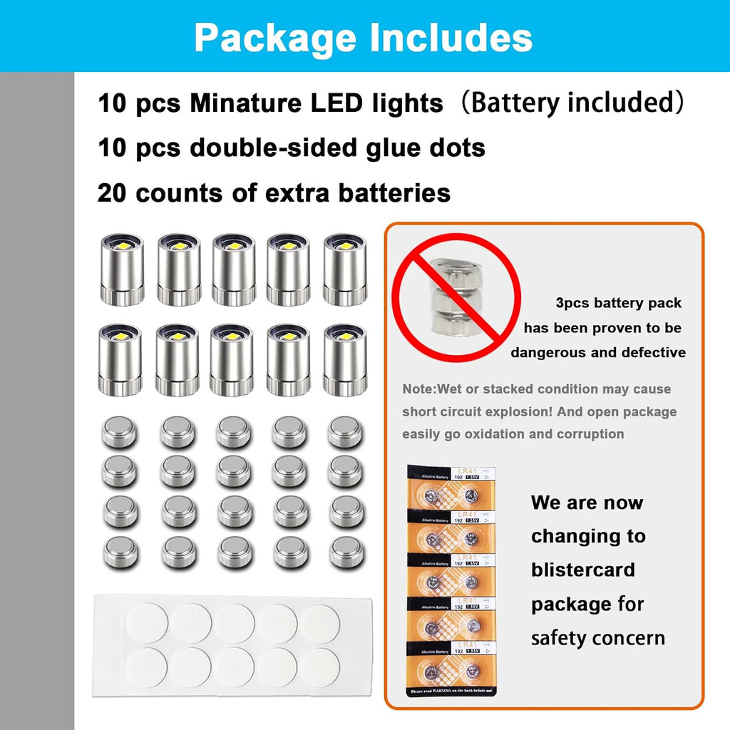 10 pcs Miniature Led Lights for Hand Craft/DIY, Dollhouse Light, Battery Powered - 10 Pack (Red)