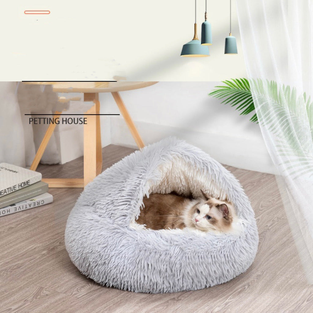 Calming Round Dog Beds &Cat Cave Bed with Hooded Cover