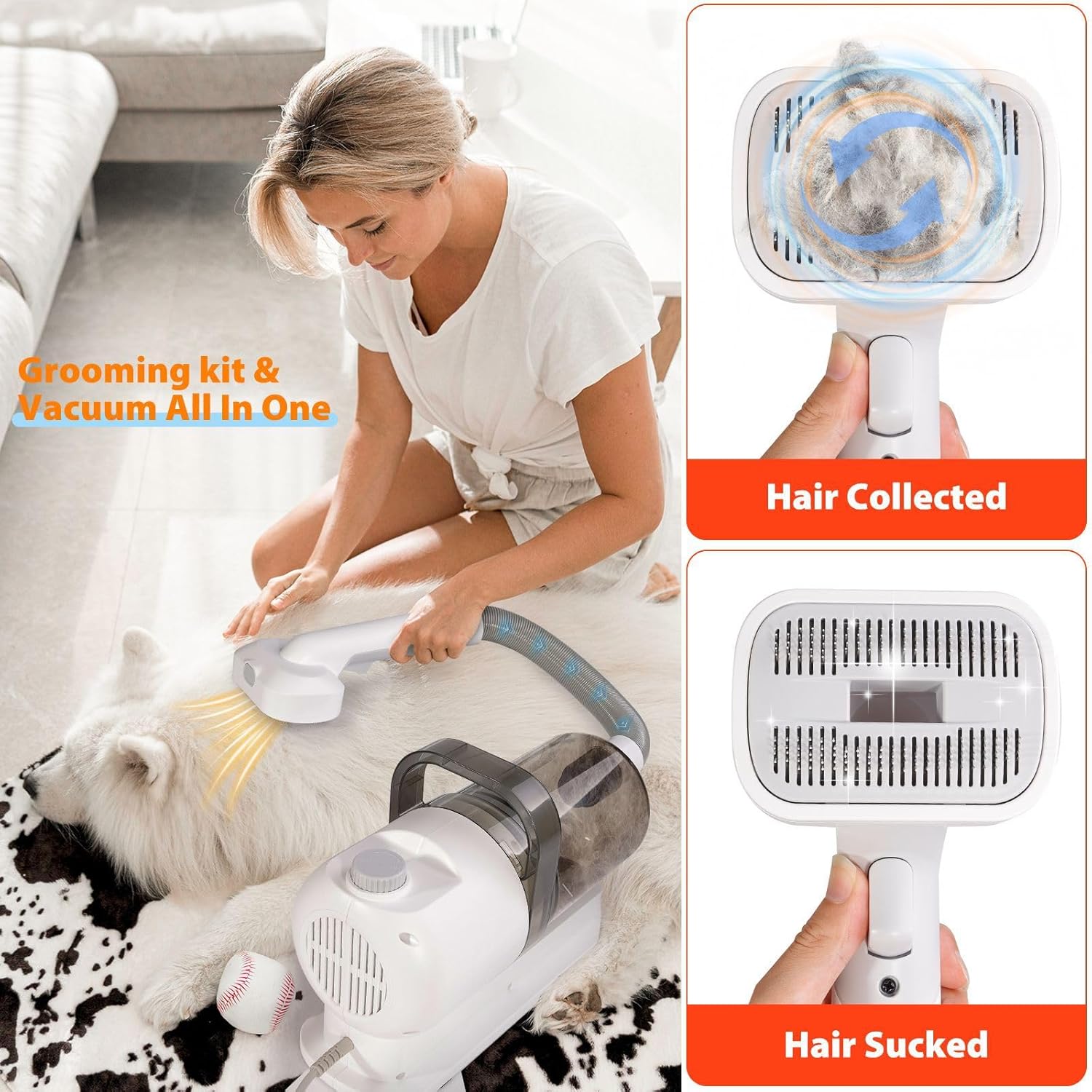 Pet Hair Vacuum & Grooming Kit, 2L Large Capacity for Shedding Grooming Hair