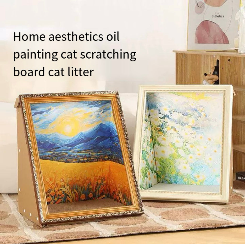 Oil painting cat scratching board