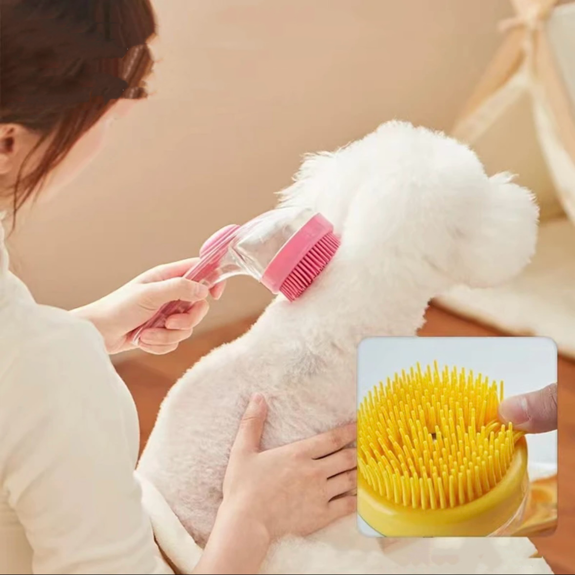 Pet Body Brush Back Scrubber  Long Handle Liquid Shower