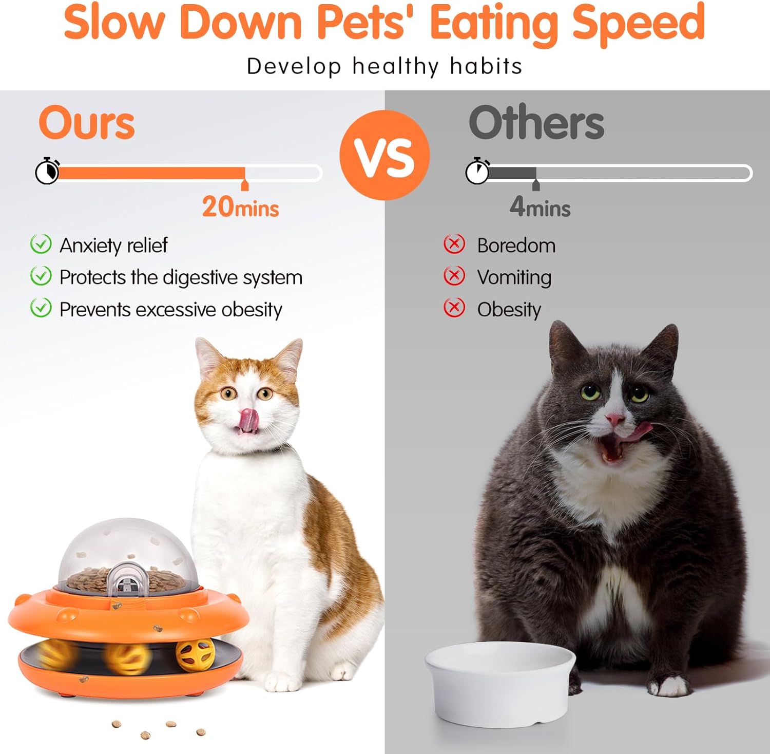 Interactive Cat Slow Feeder, 2-in-1 Intelligent Sensing Cat Automatic Food Dispenser