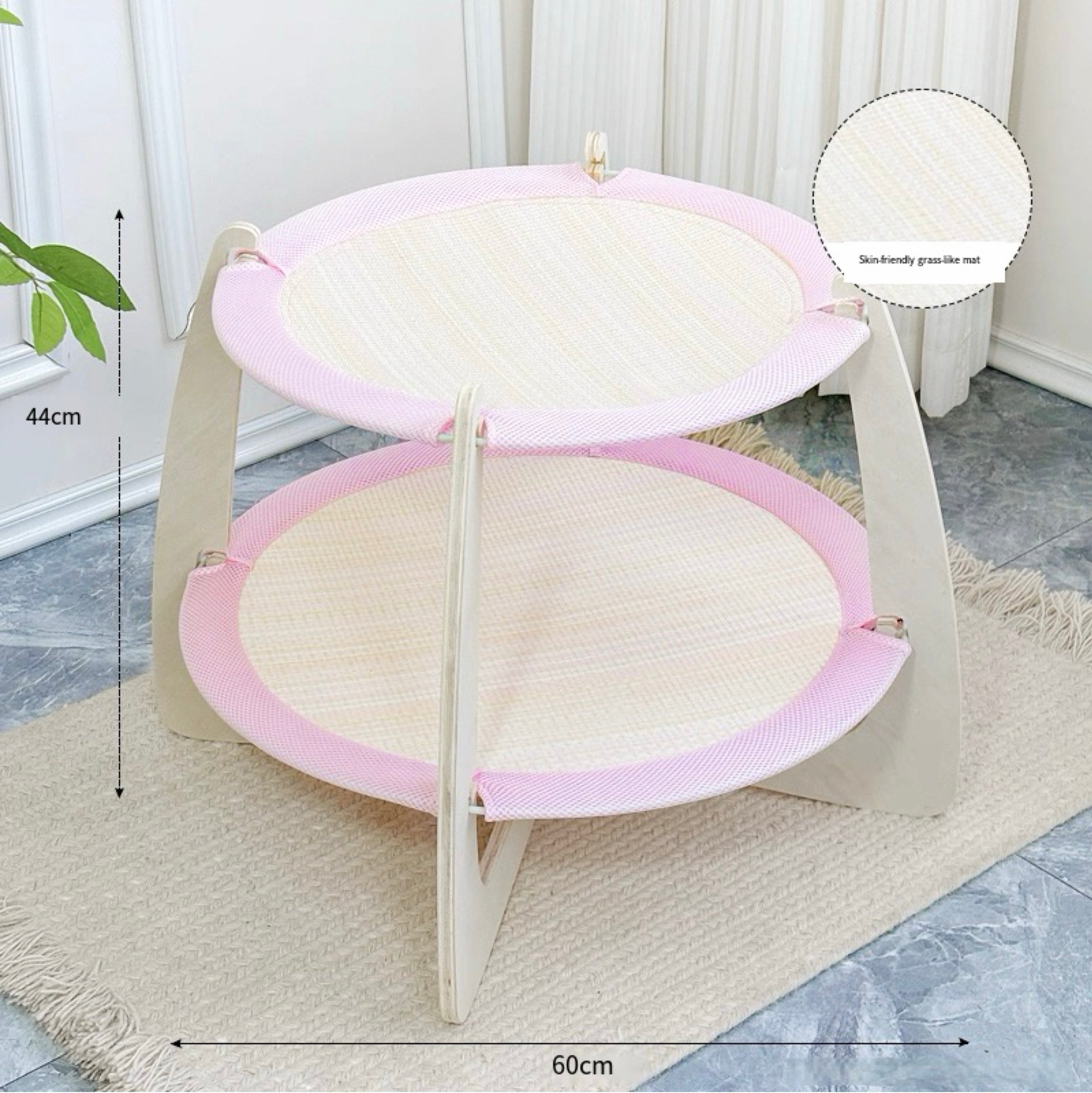 Double - layer Solid Wood Cat Hammock Bed with Rush Mat