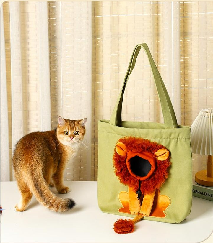 Pawovy Lion-Shaped Pet Shoulder Bag | Breathable Canvas & Adorable Design