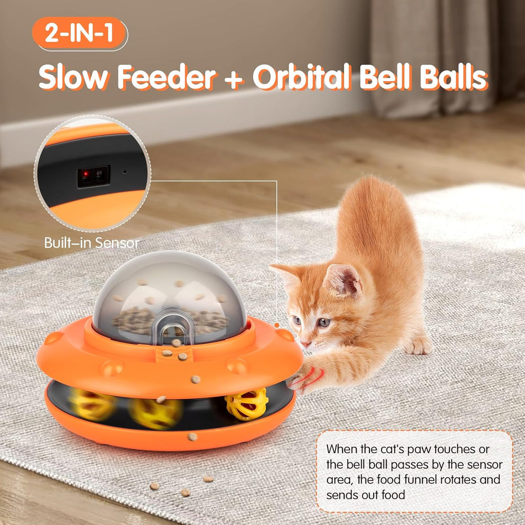 Interactive Cat Slow Feeder, 2-in-1 Intelligent Sensing Cat Automatic Food Dispenser