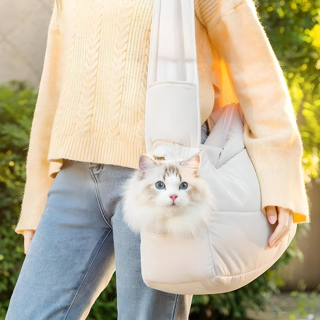 Warm Pet Shoulder Carrier Bag for Cats & Puppies - Hands Free Reversible Pet Papoose Bag