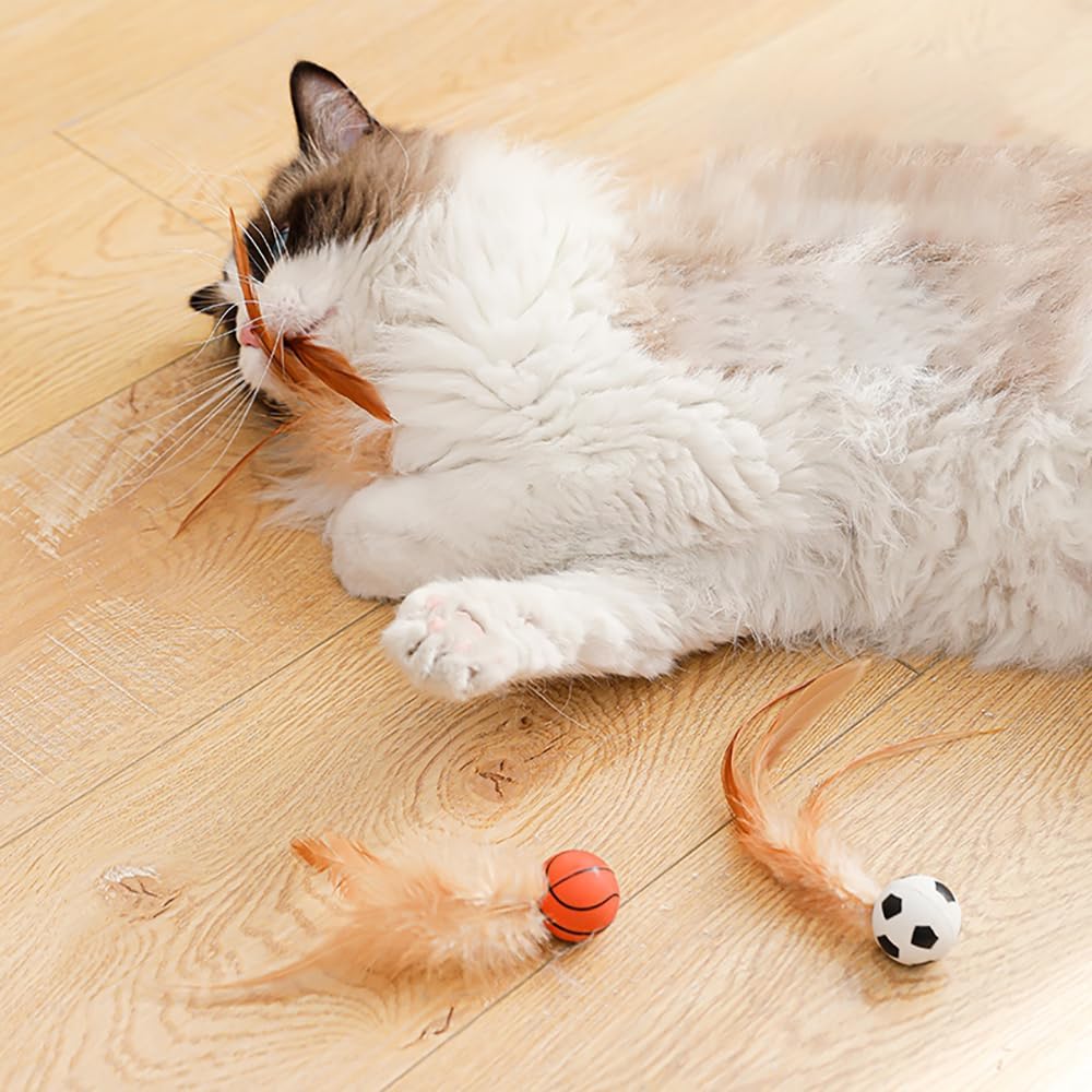 Cat Feather Ball Toys Cat Toys for Indoor Cats Bouncy Balls Toys