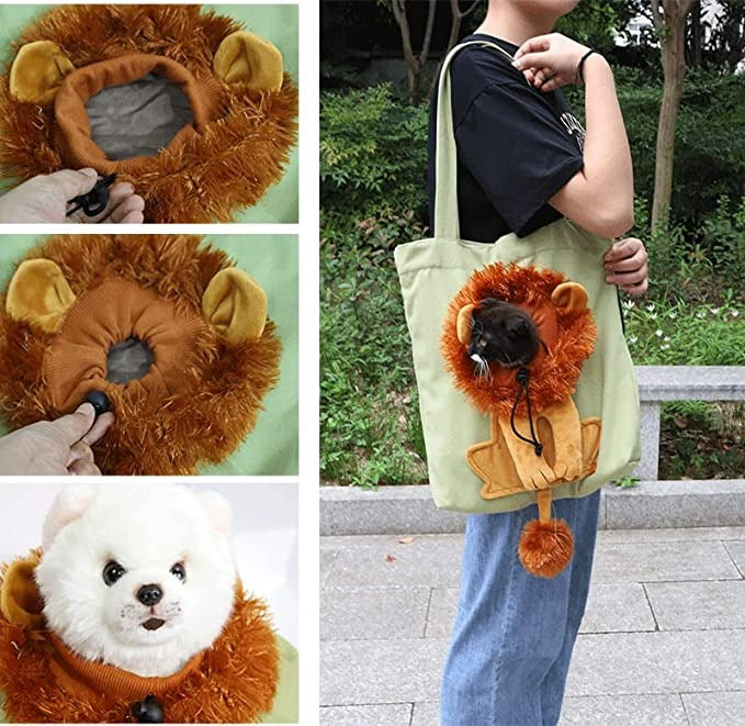 Pawovy Lion-Shaped Pet Shoulder Bag | Breathable Canvas & Adorable Design