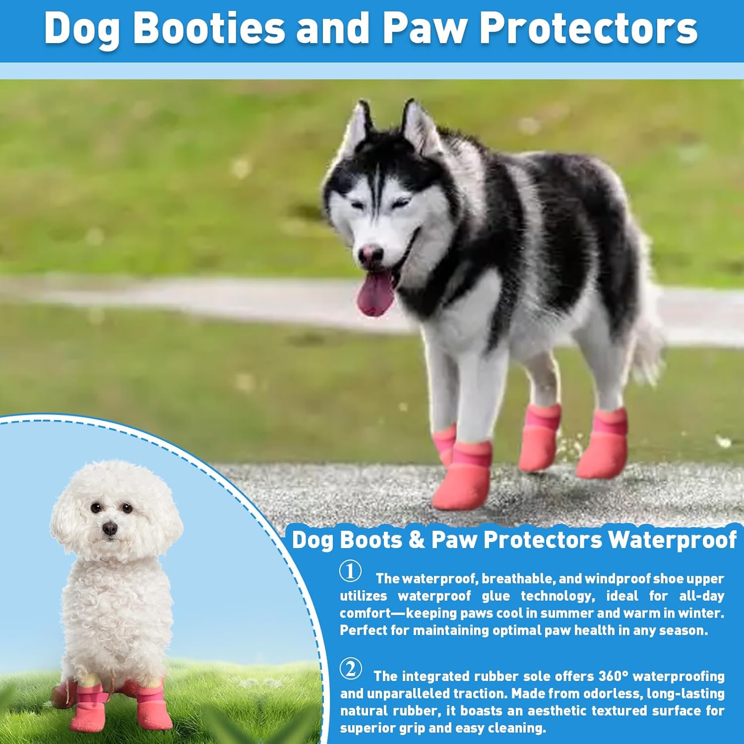 4Pcs Dog Booties and Paw Protectors, Anti-Slip Waterproof Dog Sock