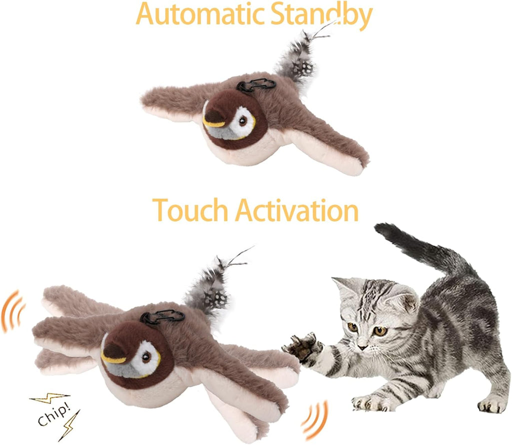 Rechargeable Flapping Bird Cat Toy – USB & Motion‐Activated Chirping Sparrow