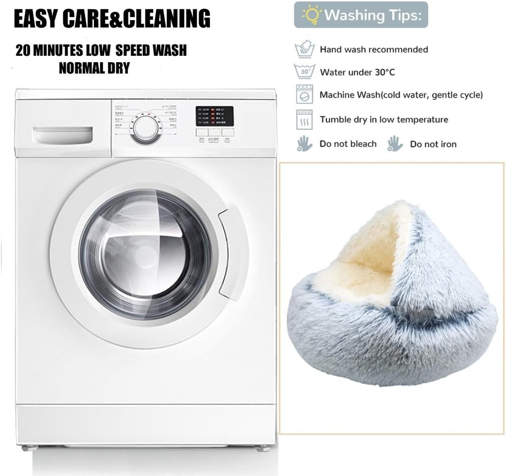 Calming Round Dog Beds &Cat Cave Bed with Hooded Cover