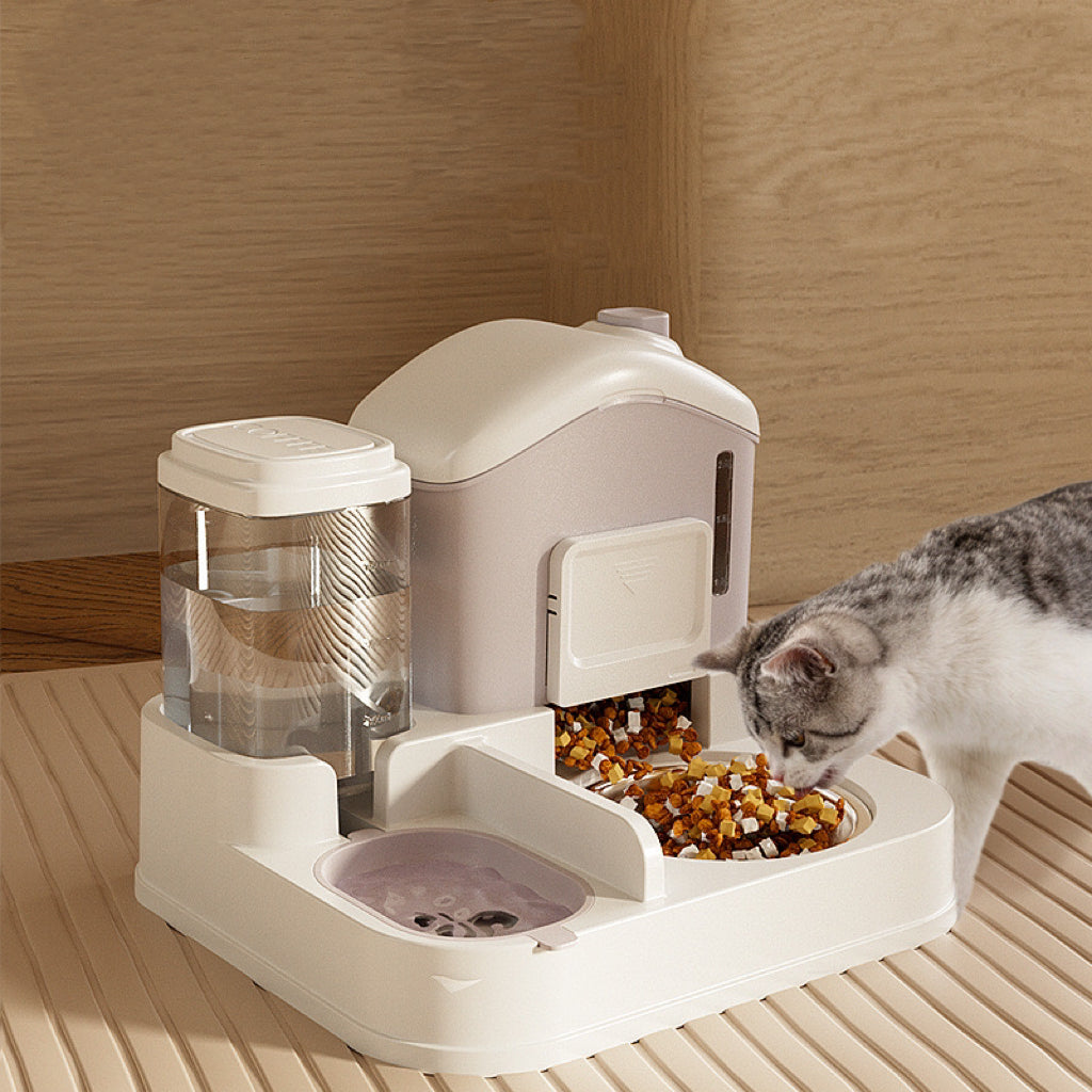 Cat Feeder and Water Dispenser, 2 in 1 Automatic Pet Waterer Detachable