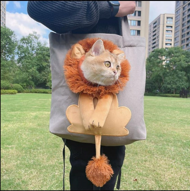 Pawovy Lion-Shaped Pet Shoulder Bag | Breathable Canvas & Adorable Design