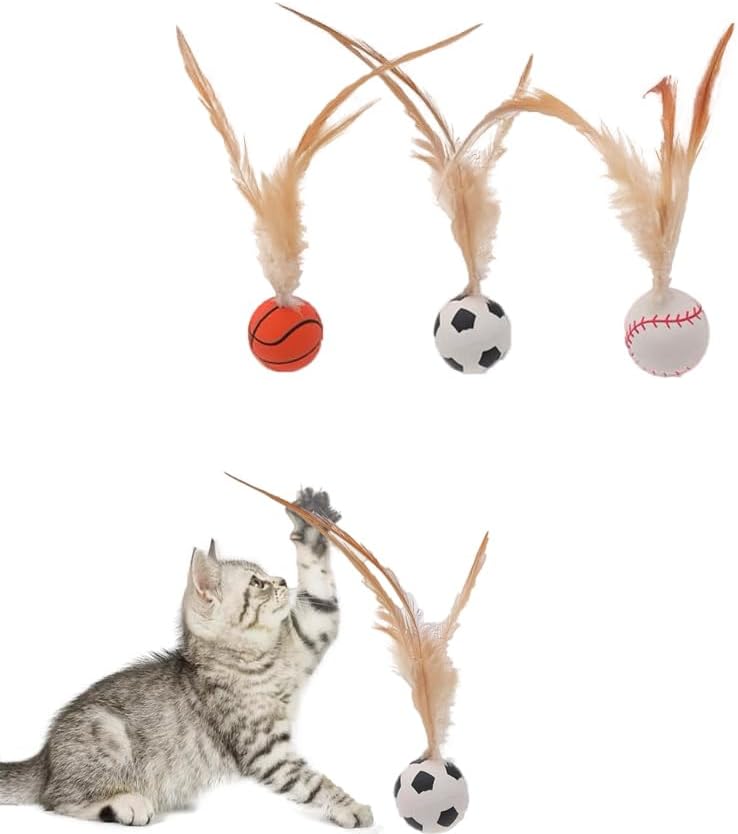 Cat Feather Ball Toys Cat Toys for Indoor Cats Bouncy Balls Toys