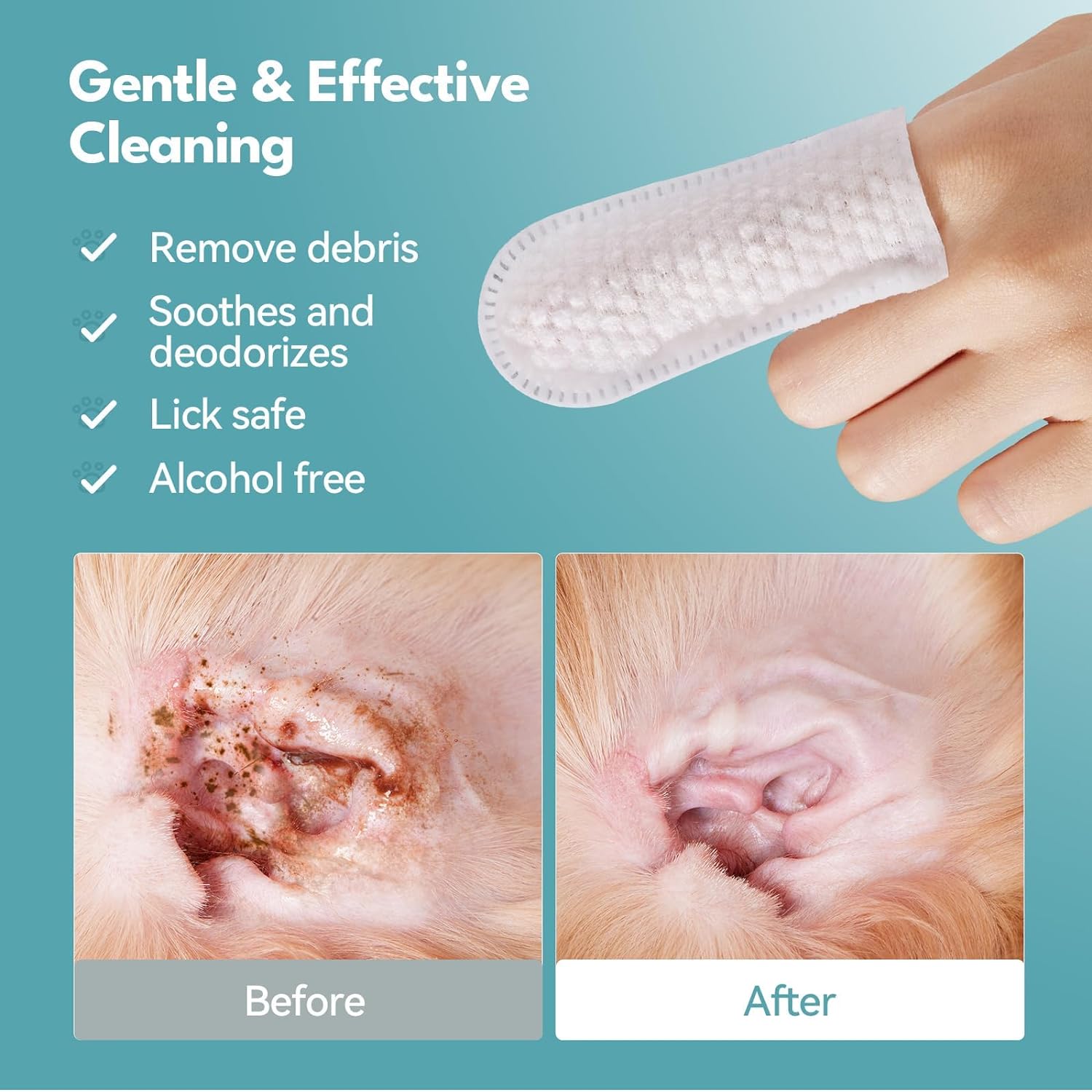 Finger Wipes  for Dogs & Cats Comfy Finger Design | 40 Count Pack